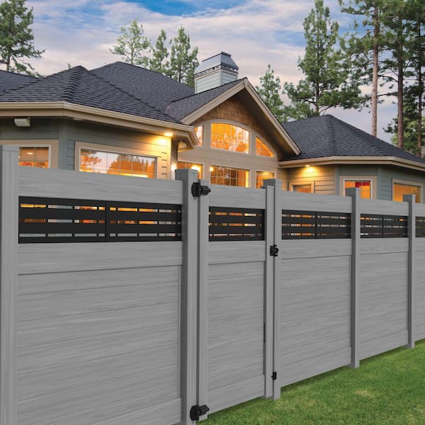 Horizontal Boardwalk 6 ft. H x 6 ft. W Coastal Cedar Framed Flat Top Semi-Privacy Vinyl Fence Panel (Unassembled)
