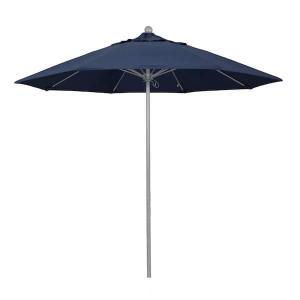 California Umbrella 9 ft. Gray Woodgrain Aluminum Commercial Market Patio Umbrella FiberglassRibs and Push Lift in Spectrum Indigo Sunbrella