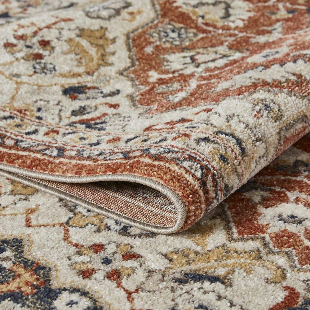 Red and Beige 4' x 6' Synthetic Oriental Area Rug