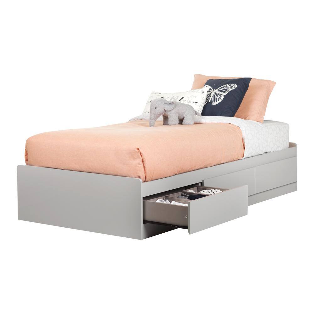 Soft Gray Twin Wood Captain's Bed with Storage Drawers