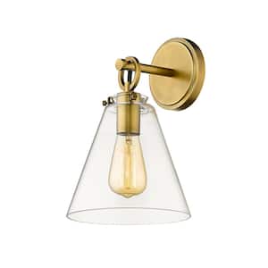 1-Light Rubbed Brass Wall Sconce with Clear Glass