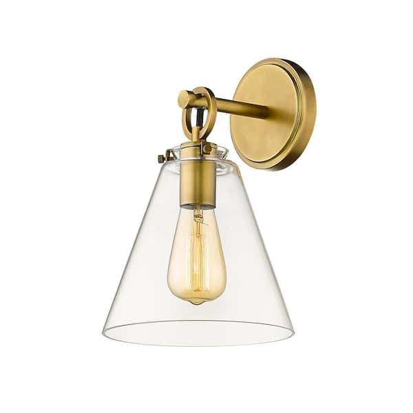 Unbranded 1-Light Rubbed Brass Wall Sconce with Clear Glass