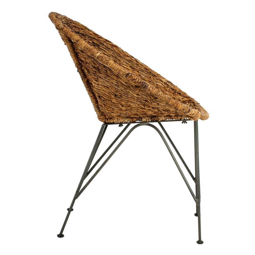 Natural Rattan and Dark Steel Geometric Papasan Accent Chair