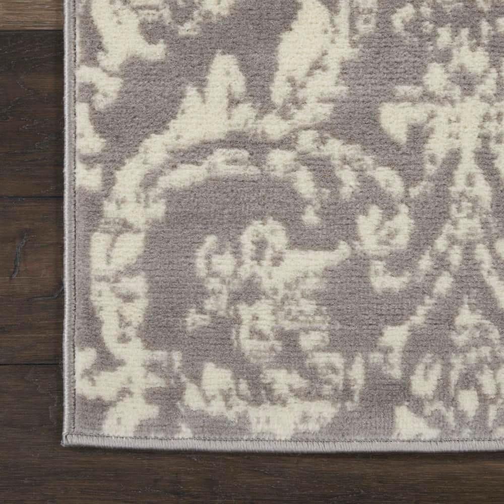 Jubilant Gray and Ivory Damask Runner Rug 2'3" x 7'3"