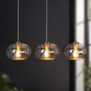 Chrysaorican 3-Light Plating Brass Island Chandelier with Iridescent Glass Globes and No Bulb Included