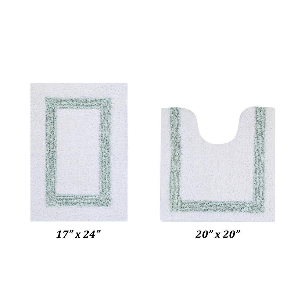 White and Blue Cotton Tufted Reversible Bath Rug Set