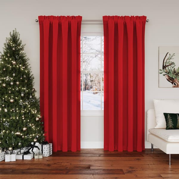 Sun Zero Gregory Holiday Red Polyester 54 in. W x 95 in. L Rod Pocket Room Darkening Curtain (Single Panel)