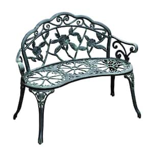 40 in. Cast Aluminum Rose Style Outdoor Patio Garden Decorative Park Bench with Stylish Design and Lightweight Build