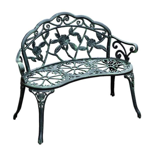 Outsunny 40 in. Cast Aluminum Rose Style Outdoor Patio Garden Decorative Park Bench with Stylish Design and Lightweight Build