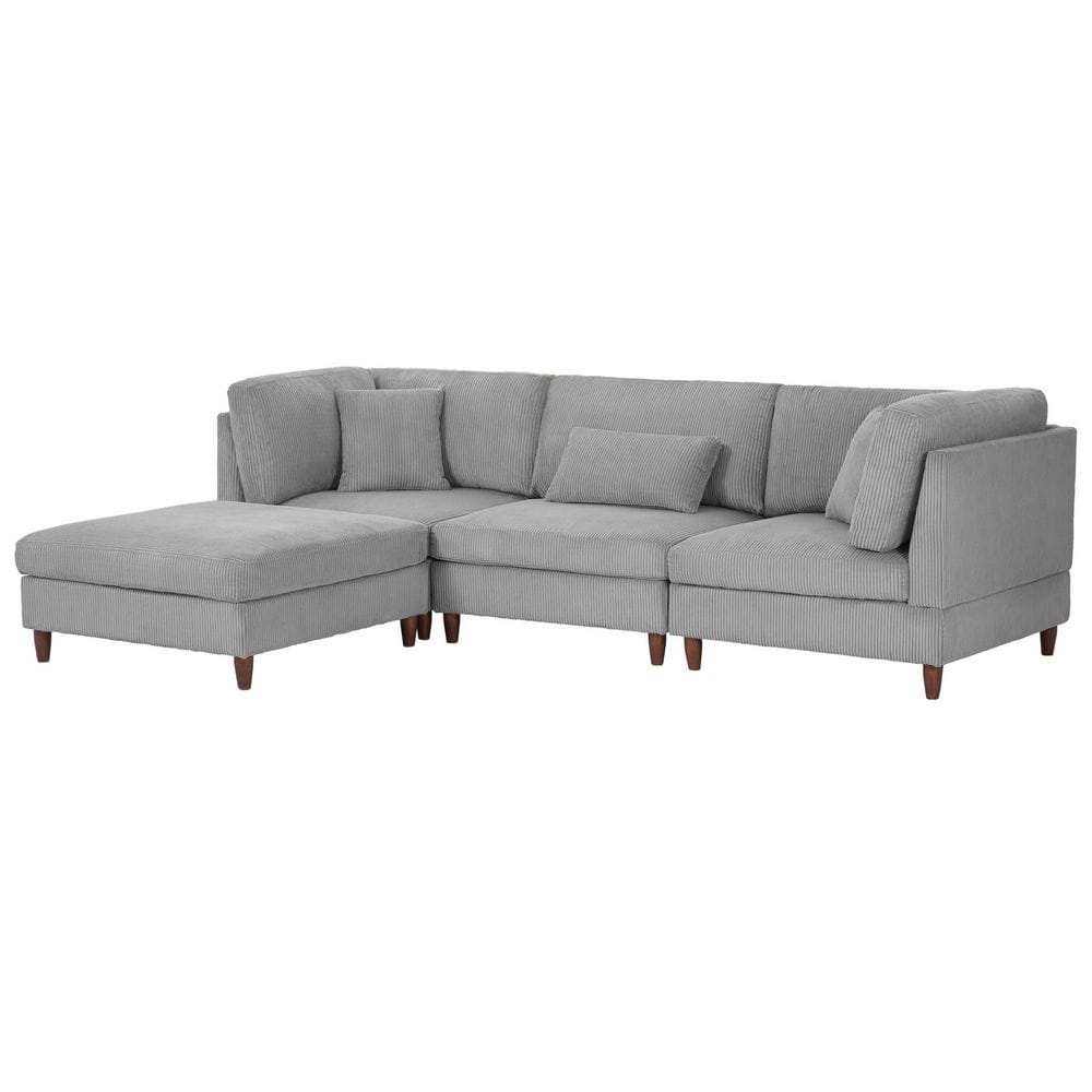 J&E Home 141 in. W Square Arm Corduroy Velvet 6-Seats