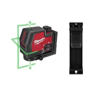 Green 100 ft. Cross Line and Plumb Points Rechargeable Laser Level with USB Lithium-Ion Battery, Charger and Track Clip