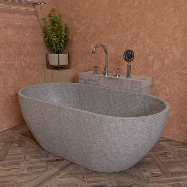 ALFI BRAND 59 in. x 29.5 in. Gray Matte Soaking Bathtub with Center Drain in Concrete