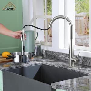 Single Handle Pull Down Sprayer Kitchen Faucet with Three-function Pull Out Sprayer Stainless Steel in Brushed Nickel