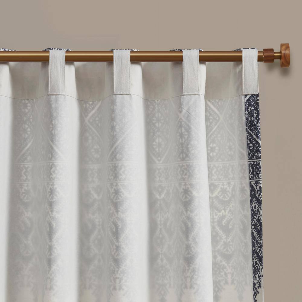 Navy and White Cotton Boho Chenille Curtain Panel