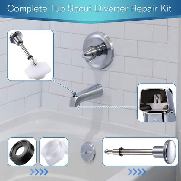 2-Piece Tub Spout Diverter Repair Kit in Silver, Bathroom Shower Bathtub Leaky Faucet Repair Replacement Parts