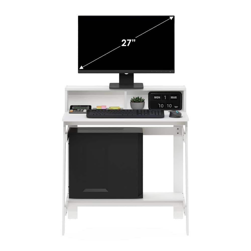 White Composite Wood A-Frame Desk with Hutch