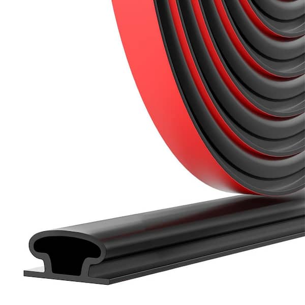 0.23 in. x 396 in. Black Door Seal Weatherstrip Soundproof Insulation Self-Adhesive Strip for Gaps, 1 Roll
