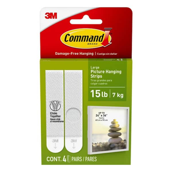 Damage Free Large Picture Hanging Strips for Wall Decor, 15 lb Weight Capacity, 4 Pack