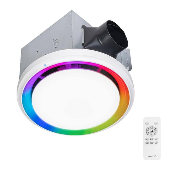 RGB2 White 110 CFM 1.5 Sone Ceiling Bathroom Exhaust Fan with Dimmable and RGB Light, Remote, Humidity Sensor, Round