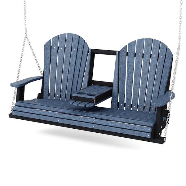 Heritage 2-Person Patriot Blue and Black HDPE Plastic Porch Swing with Console