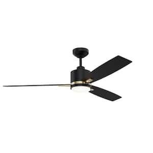Nuvel 52 in. Outdoor Black and Oilcan Brass Standard Ceiling Fan with True White Integrated LED with Remote Included
