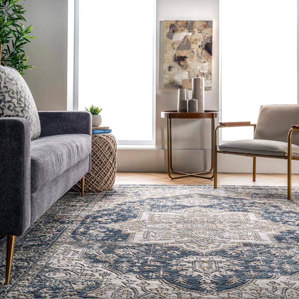 Elysian Blue Medallion 4'x6' Flat Woven Synthetic Area Rug
