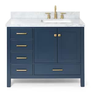Cambridge 43 in. W x 22 in. D x 36 in. H Vanity in Midnight Blue with Carrara White Marble Top