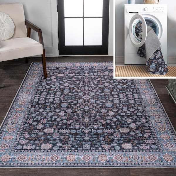 JONATHAN Y Kemer All-Over Persian Machine-Washable Black/Blue 3 ft. x 5 ft. Area Rug