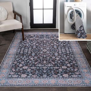 Kemer All-Over Persian Machine-Washable Black/Blue 5 ft. x 8 ft. Area Rug