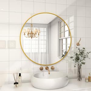 30.2 in. W x 30.2 in. H Round Aluminum Alloy Framed Modern Gold Wall Mirror
