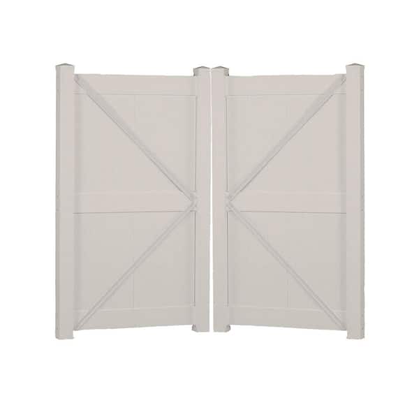 Weatherables Augusta 7.4 ft. W x 7 ft. H Tan Vinyl Privacy Fence Double Gate Kit