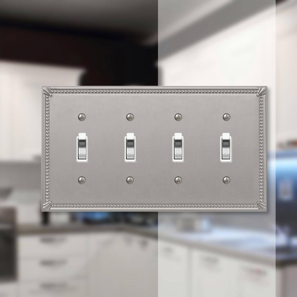Brushed Nickel Quad Toggle Metal Wall Plate