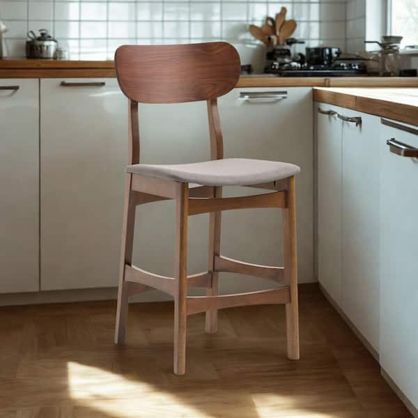 Lynn Modern 24 in. Grey and Walnut Wood Counter Stool with Fabric Seat Set of 2