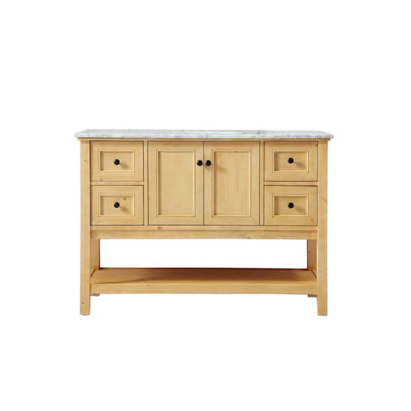 Unbranded Timeless Home 48 in. W x 22 in. D x 34 in. H Single Bathroom Vanity in Natural Wood with White Marble