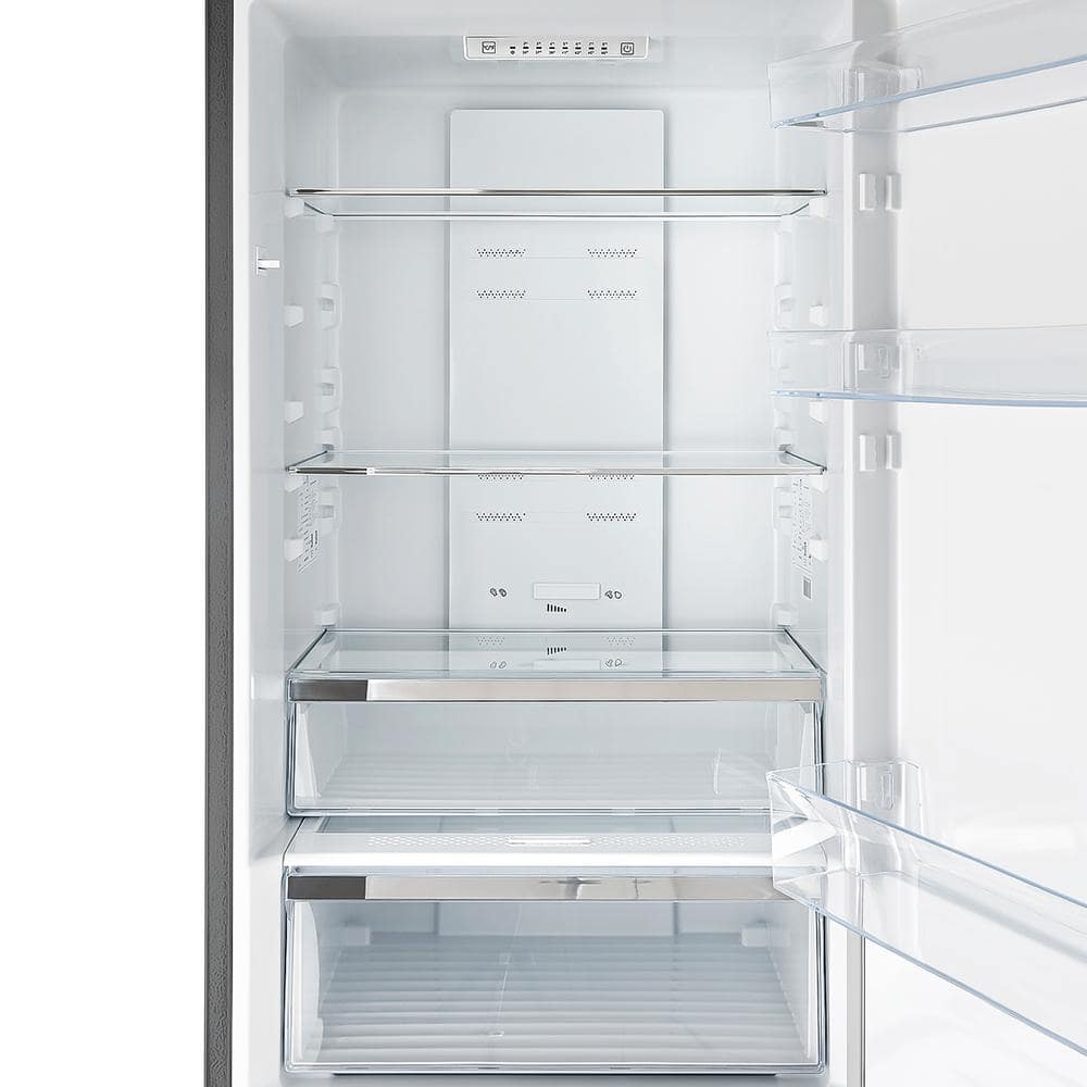 Compact Stainless Steel Bottom Freezer Refrigerator with Smart Features