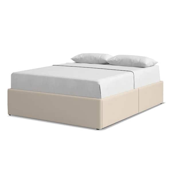 AndMakers Kahuna Ivory White Wood Frame King Platform Bed with 4-Drawers
