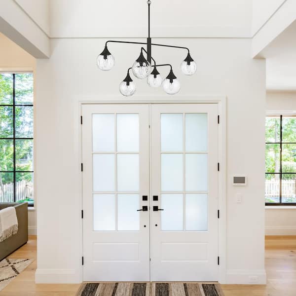 Reflection 6-Light Flat Black Finish Globe Geometric Pendant Chandelier for Dining Room, Foyer, No Bulb(s) Included