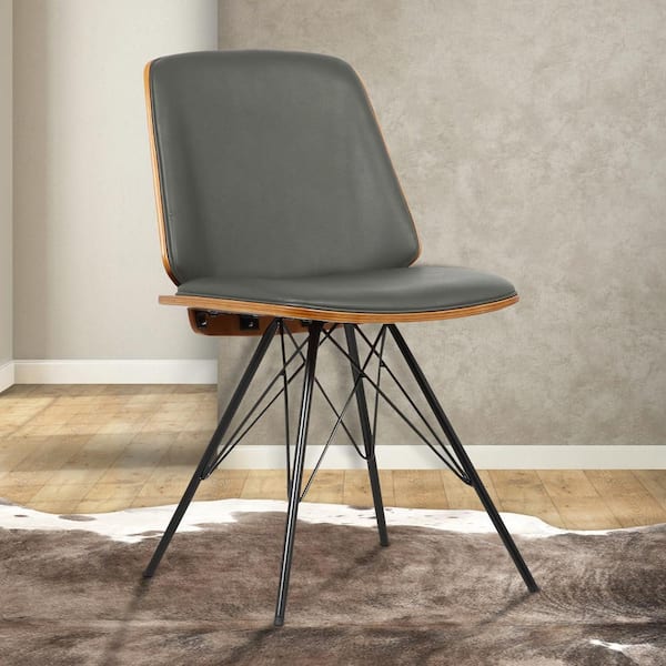 Armen Living Inez 32 in. Gray Faux Leather and Black Powder Finish Mid-Century Dining Chair
