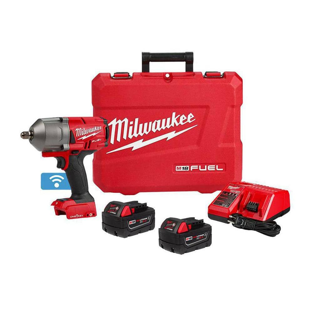 Milwaukee M18 FUEL ONE-KEY 18V Li-Ion Brushless Cordless 1/2 in. High Torque Impact Wrench with Pin Detent Kit,Resistant Batteries -  2862-22R