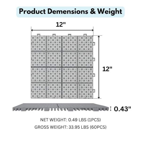 Tidoin Outdoor 1 ft. x 1 ft. Composite Deck Tile in Gray(60 Per Box)