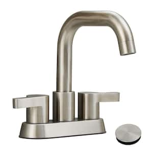 4 in. Centerset 2-Handle 3-Hole 360-Degree Swivel Spout Bathroom Vanity Faucet with Supply Lines in Brushed Nickel