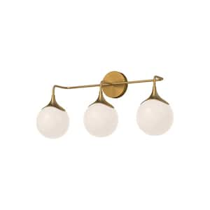 Nouveau 25-in 3 Light 40-Watt Aged Gold/Opal Matte Glass Vanity Light