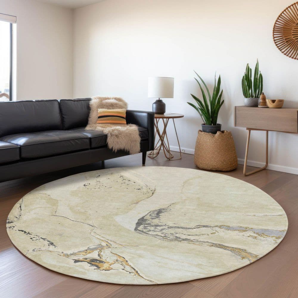 Mayfield Premium Machine Washable Abstract AMF1005 Ivory 8 ft. x 8 ft. Round Rug price history on PriceWatchPro
