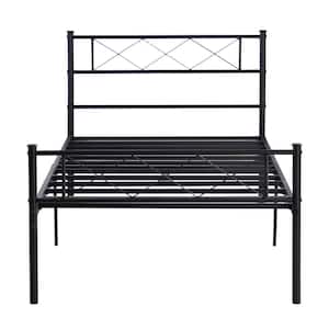 Black Twin Metal Bed Frame, Metal Platform Bed with Headboard and Footboard, Metal Slat Support