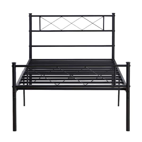 VECELO Black Twin Metal Bed Frame, Metal Platform Bed with Headboard and Footboard, Metal Slat Support