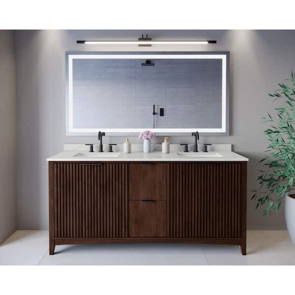 Palmilla 72 in. Double Freestanding Dark Walnut Bath Vanity with Giotto Quartz Top Assembled