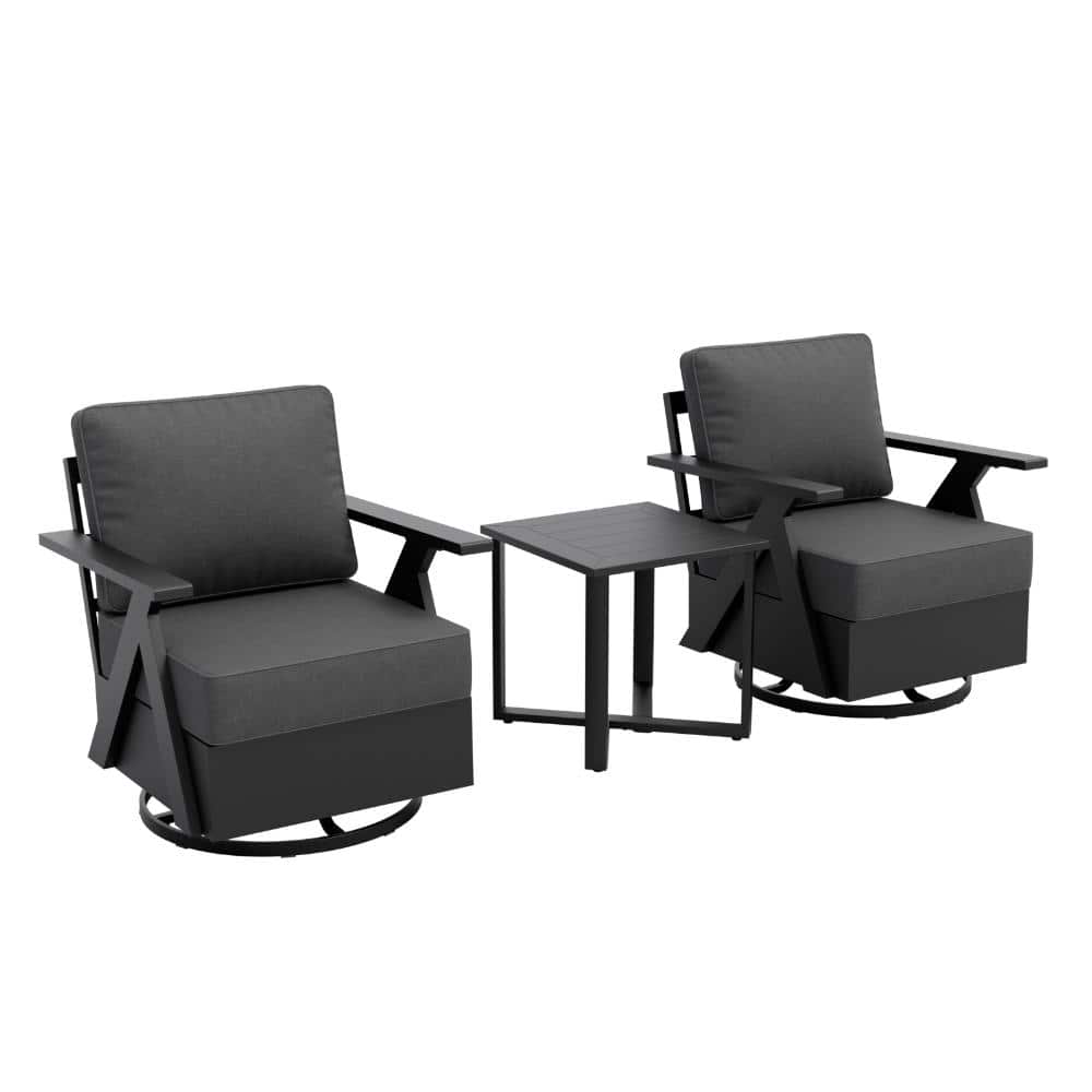 Aluminum Patio Conversation Set of 2 w/ Swivel & Rocking Chair and Side Table Metal Frame Adjustable Leg for Pool, Gray price history on PriceWatchPro