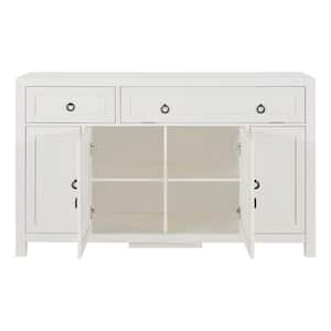 Antique White and MDF and Particle Board 59.1 in. Sideboard with Adjustable Shelves