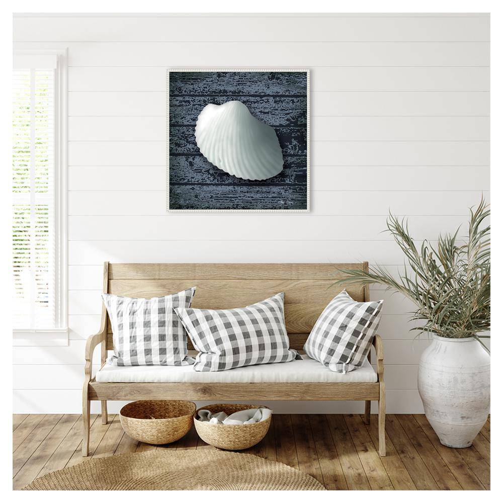 Seashore Shells Navy I White Floater Frame Canvas Wall Art