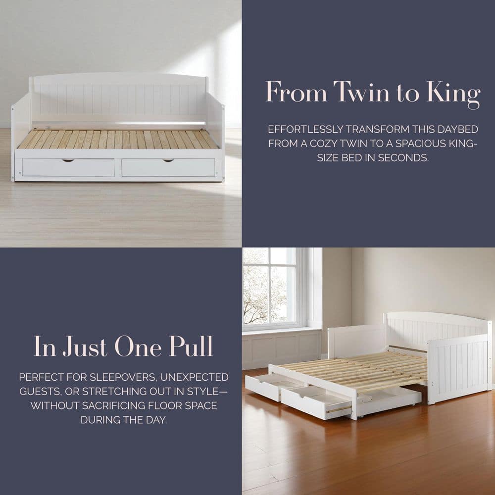 Harmony 1-Piece White Twin Daybed with King Conversion - thumbnail 9